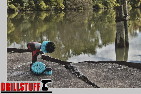 Teal Drill Brush Medium Stiffness Cleaning Brush Drill Attachment Set - Boat Cleaner Kit - Kayak Accessories
