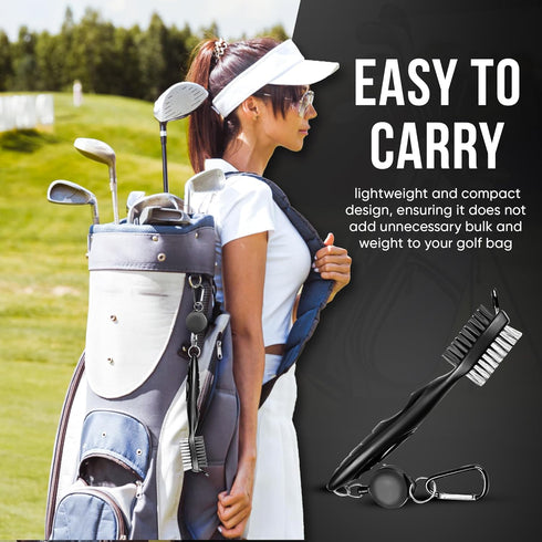 Golf Club Cleaning Brush with Groove Cleaner, Ergonomic Design, Retractable Clip, Extends 2 ft, Black