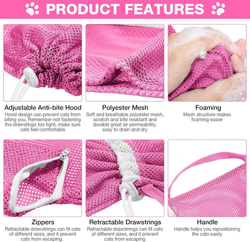 Cat Shower Net Bag Grooming Bathing, Adjustable Washing Bag for Cat Restraint Accessories Prevent Biting Scratching