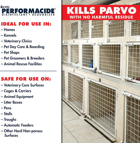 32 OZ PERFORMACIDE No-Rinse Disinfectant / Deodorizer for Pet Surfaces | Kills Parvovirus, Ringworm, Feline