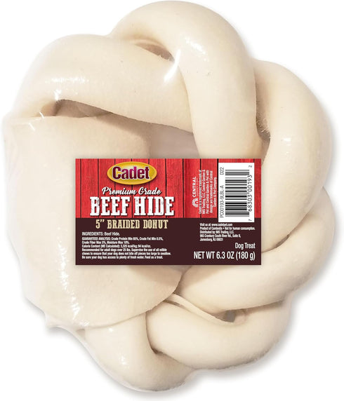 Cadet Premium Grade Beef Hide for Dogs, 5 Inch, Long Lasting Rawhide Donut Bone, Single Ingredient