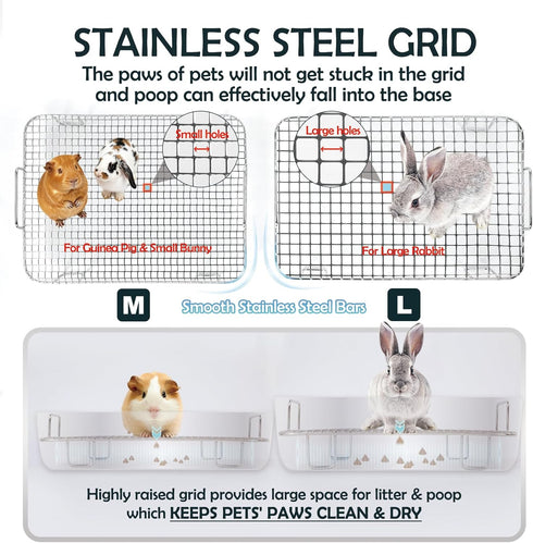 MEEXPAWS Guinea Pig Stainless Steel Litter Box with Raised Grid and Washable Pad,Small Bunny Rabbit Litter Pan High