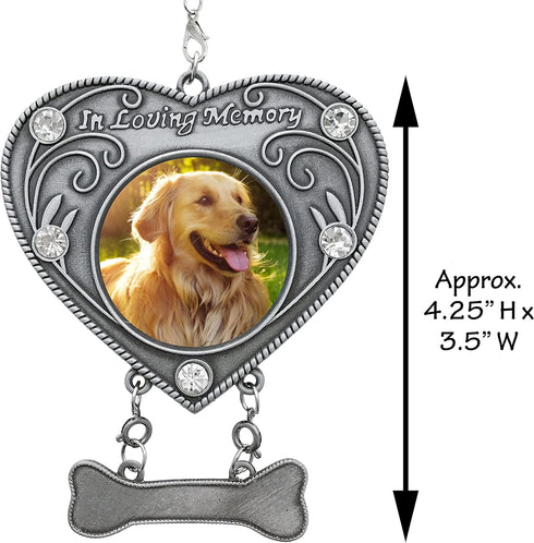 Dog Sympathy Photo Christmas Ornament, Heart Shaped, Holds 1 3/4" Photo, Gift-Storage Bag Included