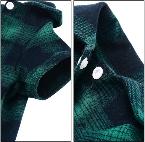 Koneseve Dog Shirt, Pet Plaid T-Shirt for Small Dog Cat, Cozy Halloween, Christmas Costumes (Green; XS)