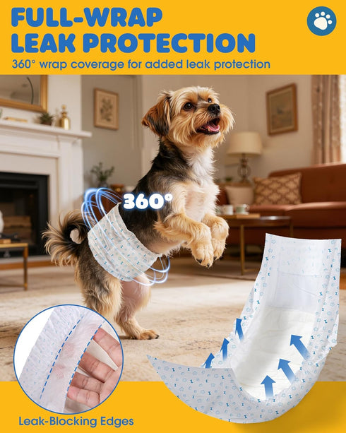 96 Count Powools Male Dog Wraps - Disposable Dog Diapers Small Size with Wetness Indicator, Leakproof & Comfortable
