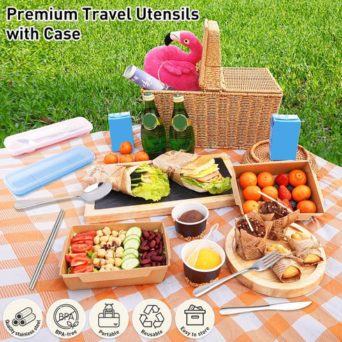 2 Sets Set Set JEPELUS Travel Silverware with Case, Portable Utensils Reusable Cutlery for Lunch Box, Fork Spoon Knife
