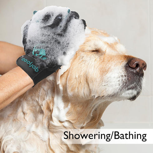 COOLJOB Pet Grooming Gloves, Reusable Washable Cleaning Brush, Hair Remover for Dogs, Cats, Horses, Medium, Blue Black