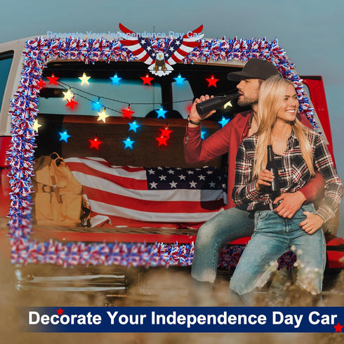 Daifunli 4th 250th of July Patriotic Golf Cart Decorations Kit Anniversary Star String Lights Battery Operated American