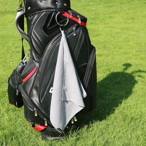 Handy Picks Microfiber Golf Towel (16" X 16") Grey with Carabiner Clip, Waffle Pattern Hook and Loop Fastener