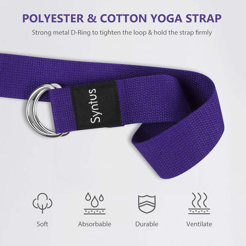 Syntus Yoga Block and Yoga Strap Set, 2 Soft Non-Slip Yoga Blocks 9×6×4 inches, 8FT Metal D-Ring Strap for Fitness