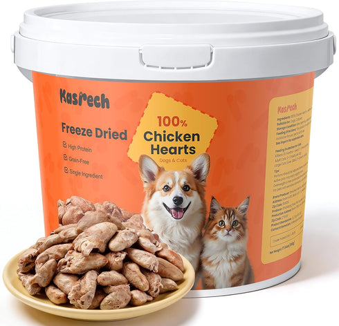 Freeze Dried Chicken Hearts for Cats & Dogs, 17.64 oz (1.1LB), Raw