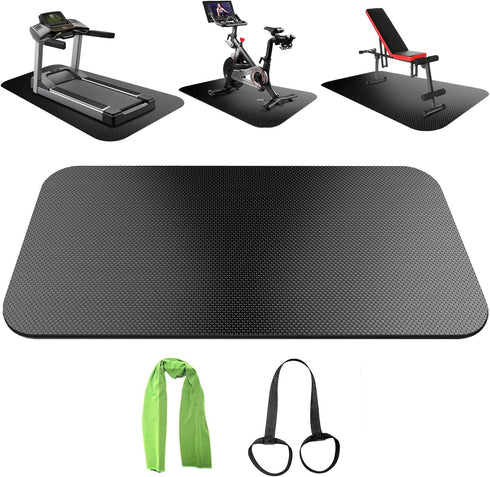 Large Fitness Mat for Home Gym, Rubber Workout Mat, Cardio, Treadmill, Exercise Bike, Yoga, Weightlifting