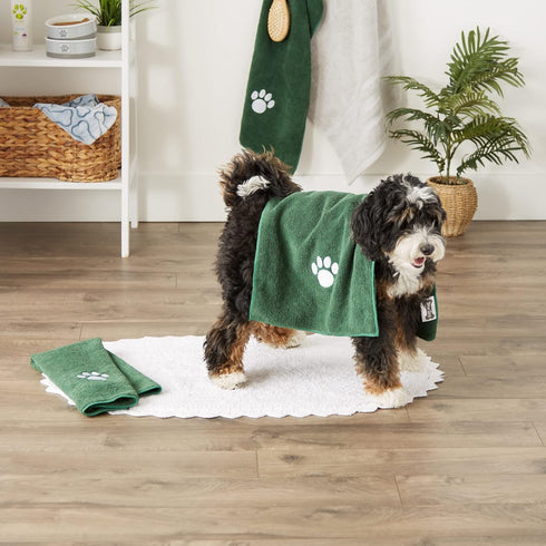 Bone Dry Pet Grooming Towel Collection, Absorbent Microfiber Drying Set, 15x30, Hunter Green, 3 Count
