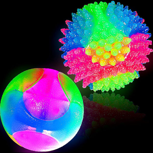 2 Pieces 2.5" Light up LED Dog Toy Ball - Elastic Flashing Glowing Interactive Bounce-Activated Toy for Small Medium