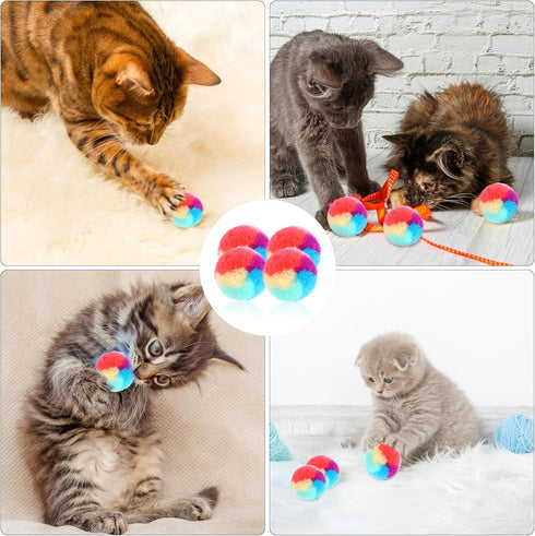 KALIONE 30 1.2-inch Pcs Soft Plush Cat Ball Rainbow Cat Toy Balls Fuzzy Kitty Balls Kitten Puff Balls Colorful Cat Pom