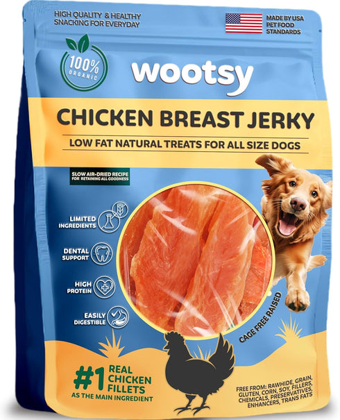 Wootsy Chicken Jerky Dog Treats - Rawhide Free - Dental Health Support Dog