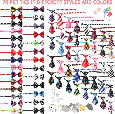 70 Pieces Adjustable Dog Bow Ties and Neck Ties Set, 40 Pet Bow Ties, 30 Neckties, Grooming Accessories