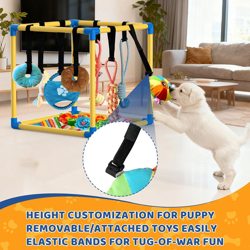 8 (Yellow,19.6 19.6 19.6 inch) Puppy Play Gym with Snuffle Mat & Hanging Toys Indoor Play Gym Interactive Dog Toys