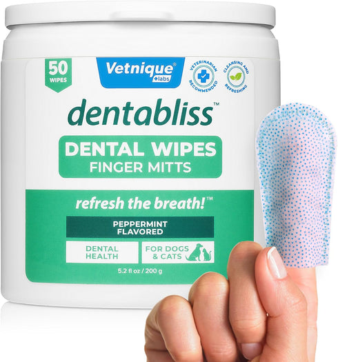 Vetnique Dentabliss Dog Teeth Cleaning Finger Mitt - Dental Wipe for Plaque and Tartar Prevention, Peppermint