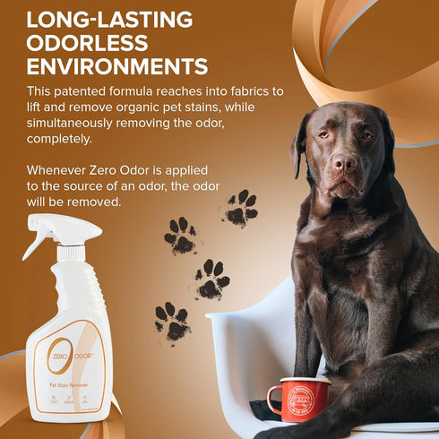 Zero Odor Pet Stain Remover & Odor Eliminator, 16oz - Best for Carpet, Furniture, Floors, Pet Bed - Over 400 Sprays