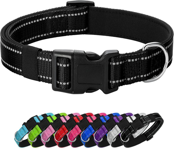 Reflective Padded Dog Collar with Soft Neoprene, Quick Release Basic Collar for Large Dogs, Black