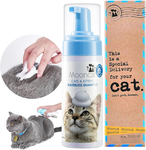 Mooncat Waterless Cat Shampoo, 100% Licking Safe No Rinse Dry Bath Foam for Cats