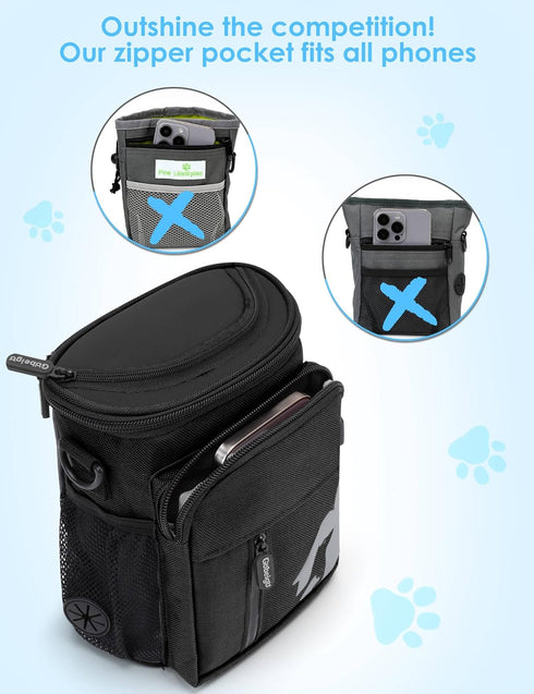 8 3 Pack Gobeigo Cup Dog Treat Pouch and Training Clicker, Dog Walking Bag with Phone Holder, Built-in Poop Bag