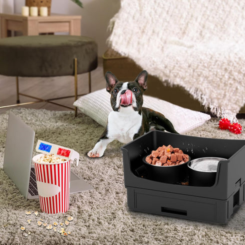 Mess Proof Dog Bowls Set, No Spill Edge Pet Feeder with 2 Stainless Steel Bowls for Medium Dogs