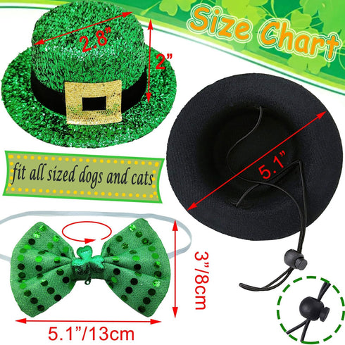 3Pack St. Patrick's Day Dog Costume - Puppy Bandana, Top Hat & Bow Tie Collar for Dogs & Cats