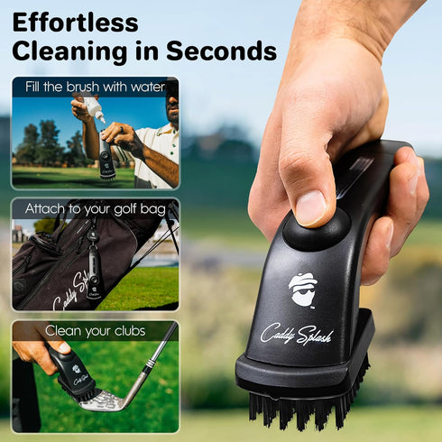 4 Oz- Caddy Splash Golf Club Brush Pro with Water- Heavy Duty Retractable Clip- Push Button for Easy Cleaning- Nylon