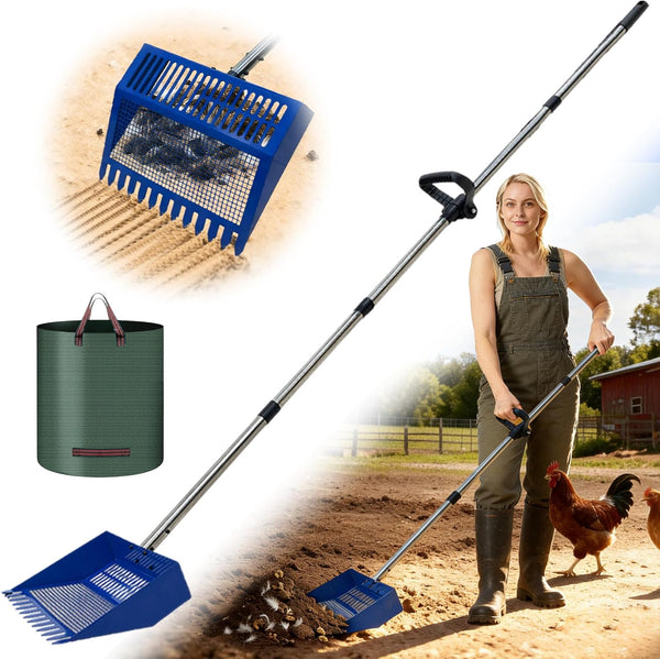 Chicken Poop Scooper & Rake, Stainless Steel Shovel Head Pooper Scooper with