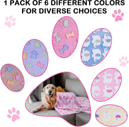 Dono 1 Pack 6 Dog Blanket - Soft Fluffy Fleece Puppy Blanket for Small Medium Large Dogs, Pink Paw Print Warm Sleep Mat