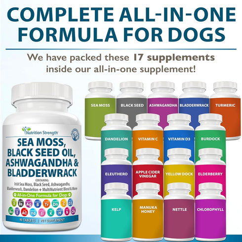 Sea Moss for Dogs - 750mg Black Seed Oil, 500mg Ashwagandha, 250mg Turmeric, 90 Tablets with Vitamin C & D3