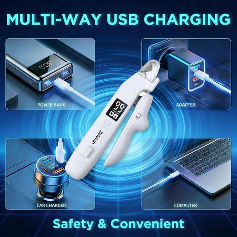 Zelvian 2-in-1 Trimmer, 3 Dog & Cat Nail Clipper and Grinder with LED Light, Low-Noise Electric Pet Nail Safety Lock