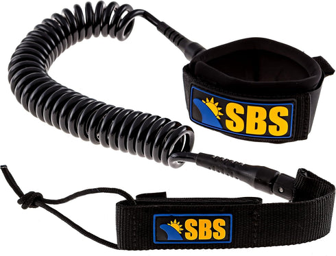 SBS Paddleboard Leash – 10ft Coiled SUP Leash with Comfortable Ankle Cuff for Stand Up Paddleboards