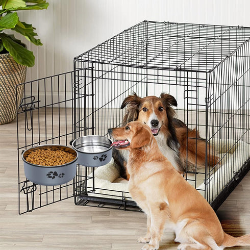 2 Pack No Spill Stainless Steel Dog Water Bowl, Hanging Bowls for Medium Large Dogs, Metal Pet Feeder