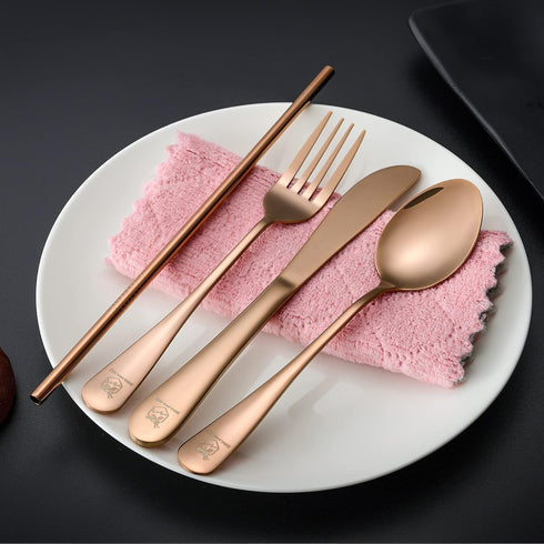 Travel Utensils Set with Case | Portable Silverware Set | Reusable Stainless Steel Flatware | Includes