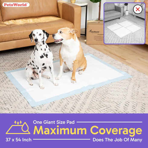 37"x54" 25 Count PetsWorld Enormous Dog Pee Pads XXXL Pet Pee Pads for Giant Dogs & Pets, Heavy Duty Leak-Proof Dog
