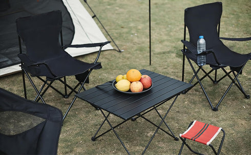 Generic Heavy-Duty Quad Folding Camp Chair with Cup Holder, Portable Outdoor Chair, Black
