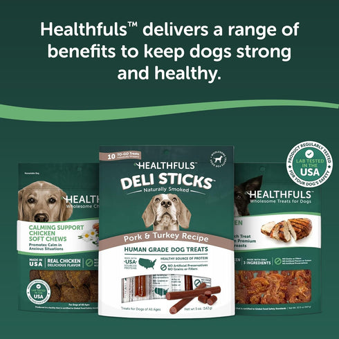 10 Count HEALTHFULS Deli Sticks Pork and Turkey Human-Grade Gluten-Free Soft and Chewy Dog Treats, Bag