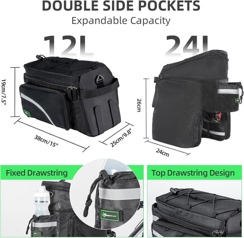 ROCKBROS 12L-24L Bike Trunk Bag, Rear Bike Rack Bag for eBike