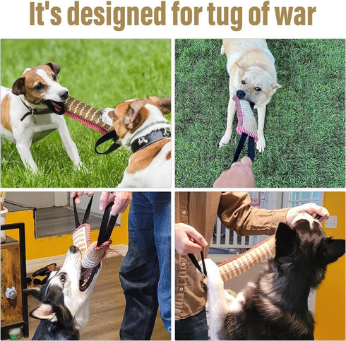 Dog Tug Toy - Jute Bite Pillow for Training, Best for Tug of War, Interactive Play for Small and Medium Dogs