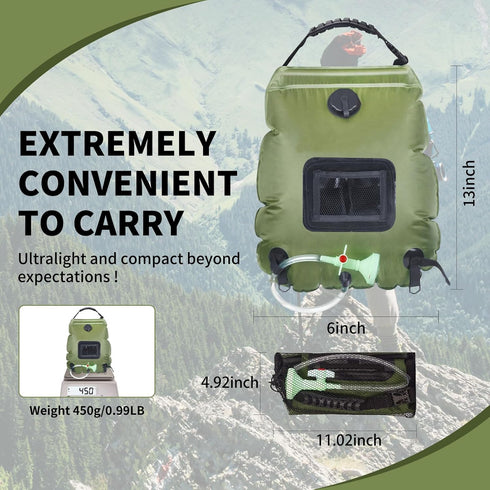 Solar Portable Shower Bag, 5 Gal/20L Camping Shower Bag with Removable Hose & On-Off Switchable Shower Head for Outdoor