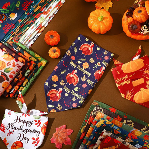 Huhumy 100 Pcs Thanksgiving Fall Dog Bandanas Bulk Autumn Pet Scarf Triangle Dog Neckerchief Bibs Adjustable Washable