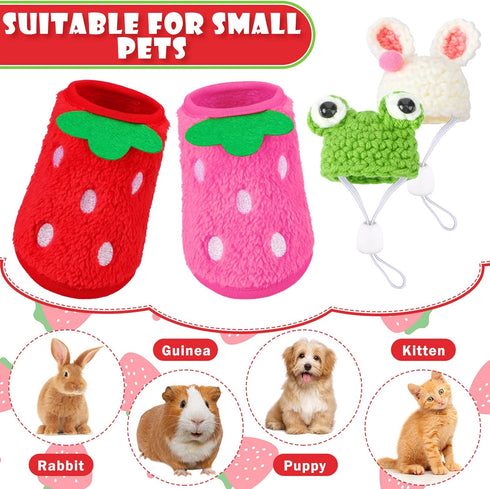 Mixweer 4 Pieces Guinea Pig Stuff, 2 Clothes and 2 Mini Hats with Adjustable Strap, Warm Vest for Guinea Pig, Hamster,