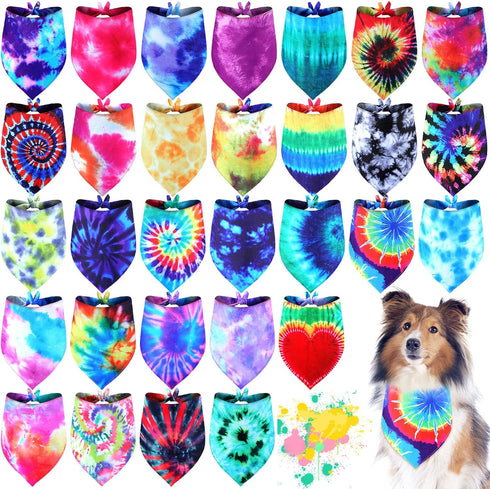 Silkfly 30 Pack Summer Spring Tie Dye Dog Bandanas, Bulk Dog Bandana