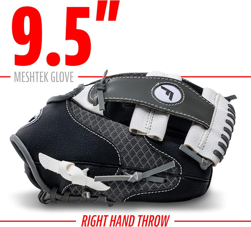 Franklin Sports Kids Baseball Glove + Ball Sets - Meshtek Youth Teeball Gloves for Kids + Toddlers - Left + Right Hand Throw Mitts + Glove Sets with Foam Balls - Boys + Girls Gloves - 9.5" Inch by Franklin Sports
