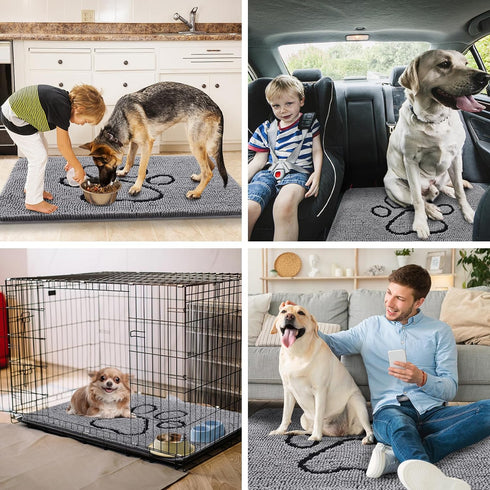 smiry Absorbent Dog Door Mat for Muddy Paws, Non-Slip Washable Quick Dry Chenille Mat for Indoor Entry Floor, 24x16