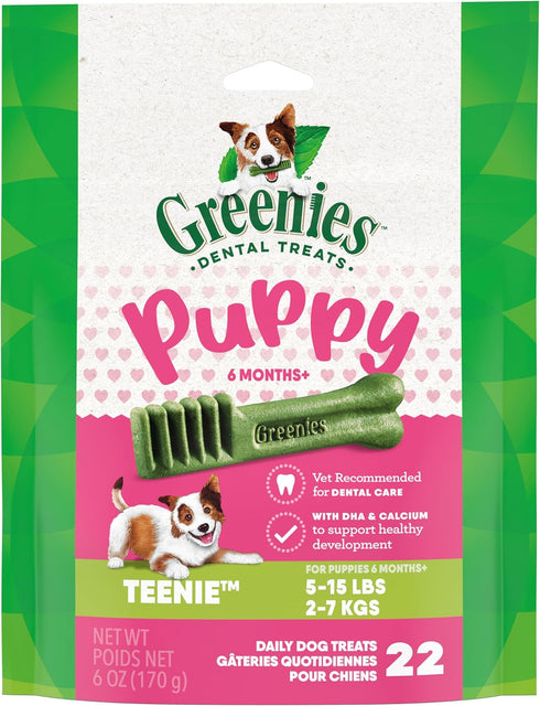 Puppy Teenie Size Natural Dental Dog Treats, 6 oz. Pack (22 Treats) by Greenies