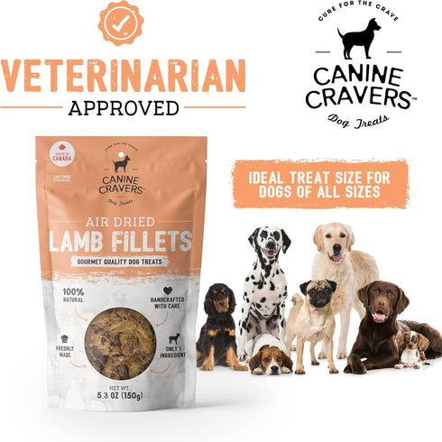 Canine Cravers Single Ingredient Dog Treats: Premium Lamb Fillets, Human Grade, 5.3 oz Hypoallergenic